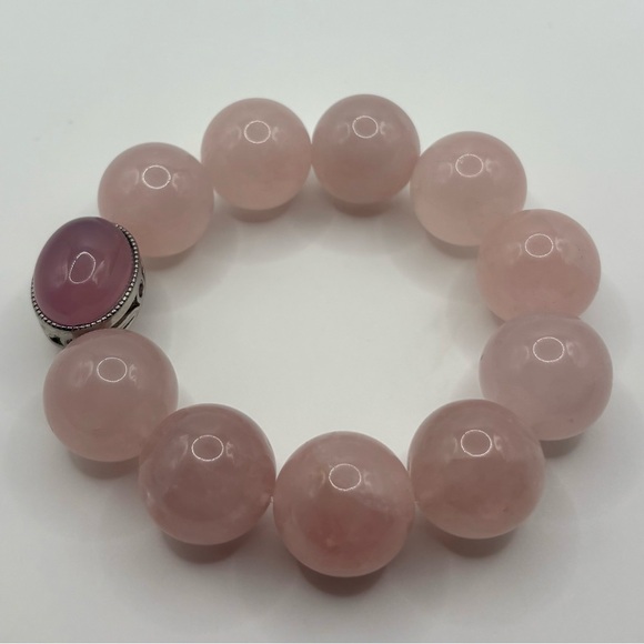 Rose Quartz & Pink Agate Crystal Bracelet 20mm - Picture 3 of 5